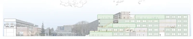 Community center design with integrated student housing.