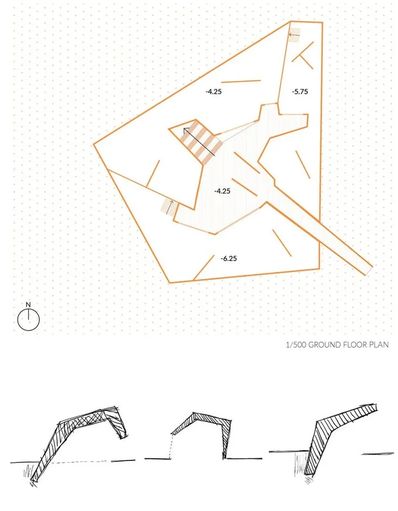 ArtQuake: Ground floor plan reveals interconnected spaces.