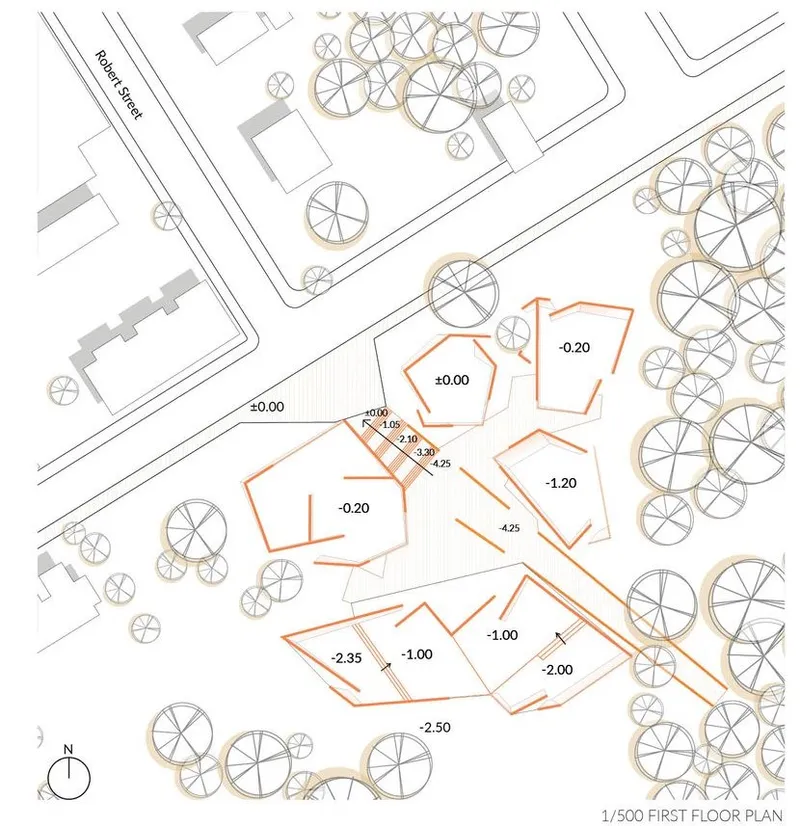 ArtQuake's multi-level floor plan maximizes natural terrain.