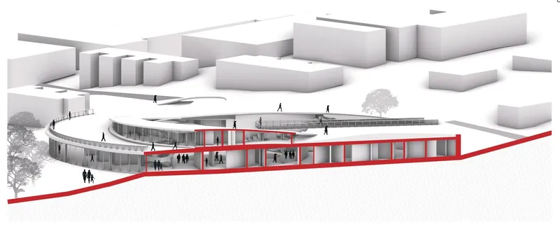 URBanHall: Community hub built into the hillside.