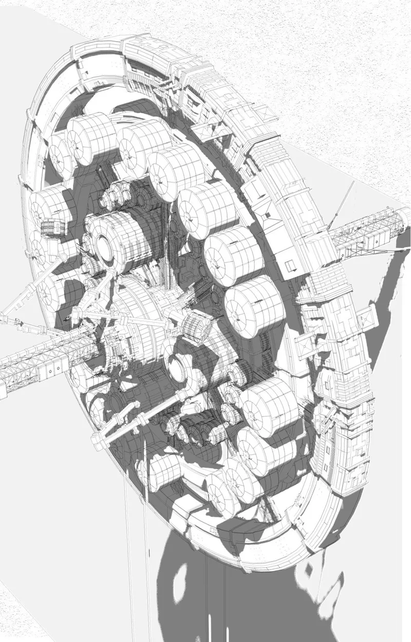 Detailed view of the Deja Vu lunar base structure.