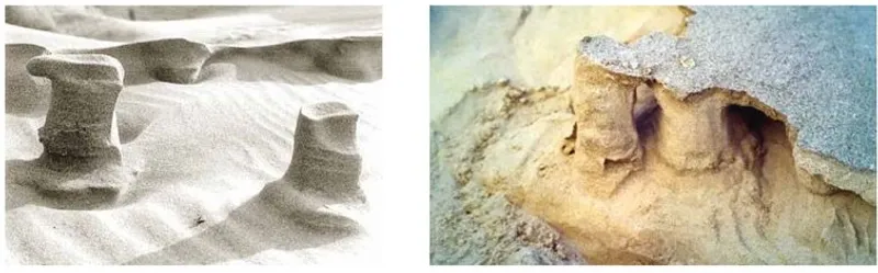Natural sand formations caused by wind and rain erosion.