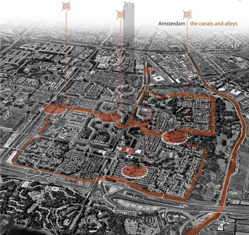 Exploring Amsterdam's canals and alleys from an aerial perspective.