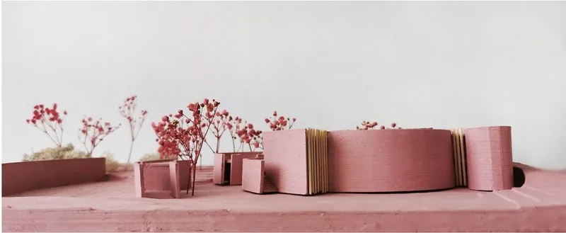 Model showcasing the innovative 'Community Ribbon' project design.