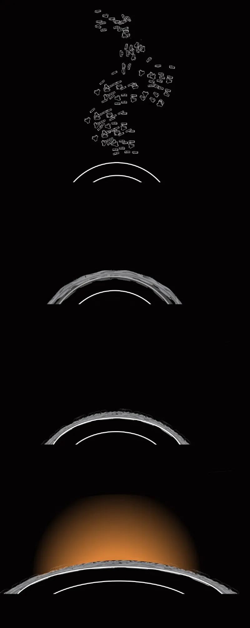 Sequential deployment of lunar light-emitting devices.