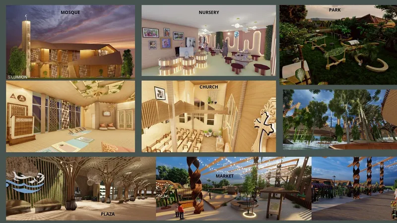 Mosque, nursery, park, church, plaza, and market in Netura.