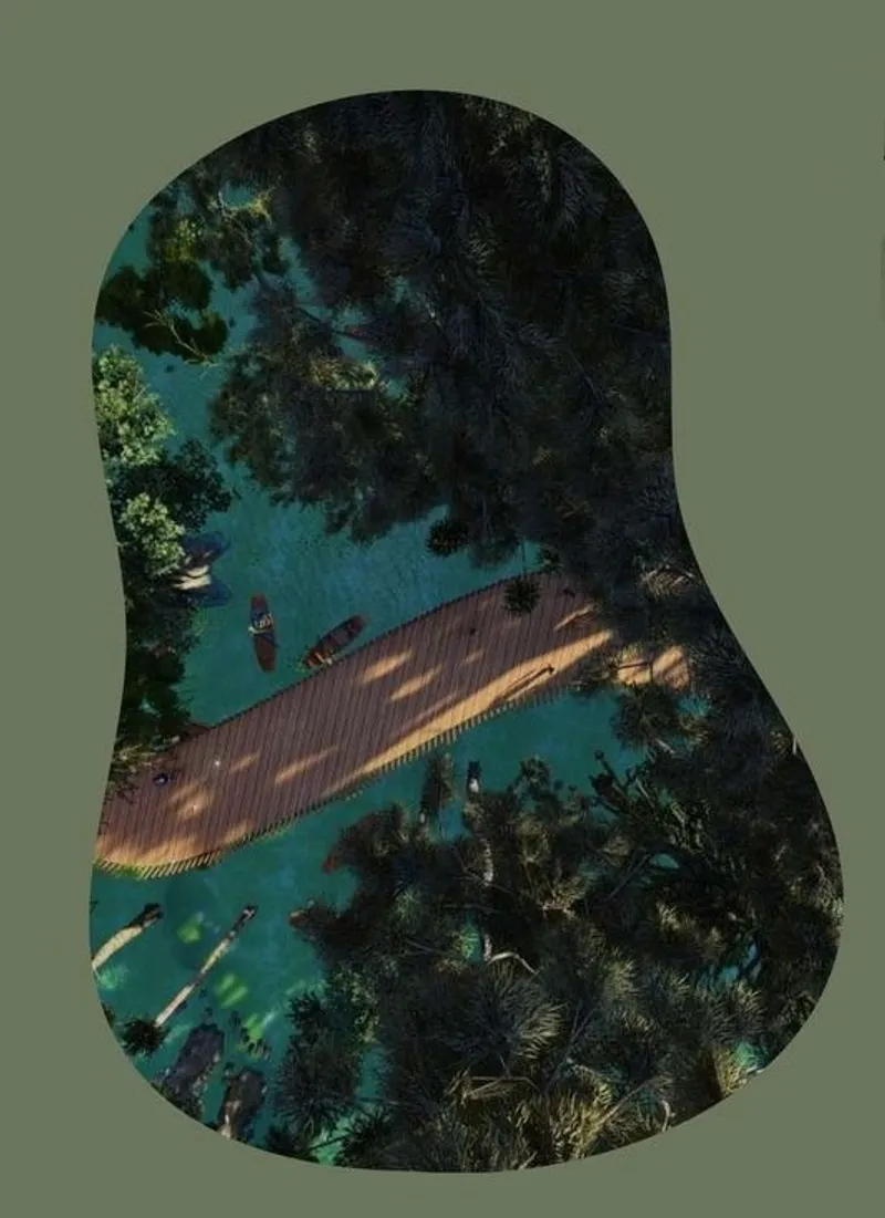 Elevated island platform, connecting the community.
