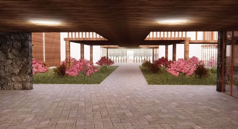 Welcoming entrance with a serene garden pathway.