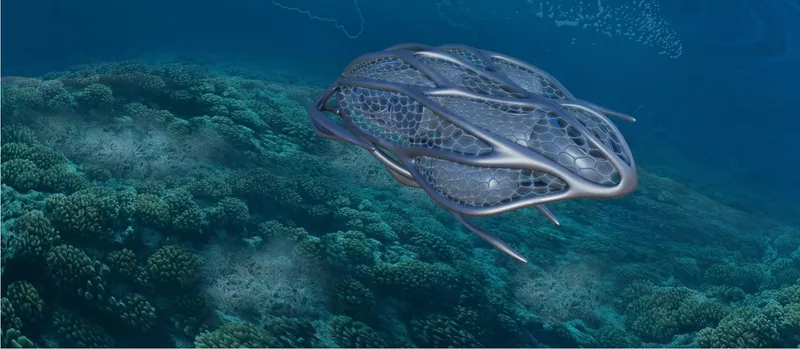 Underwater lab monitoring reef health and restoration.