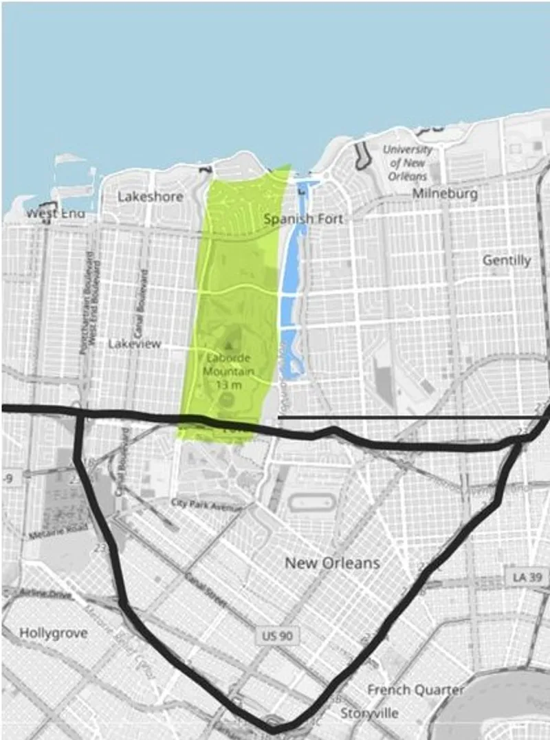 New Orleans map shows City Park location and surrounding areas.