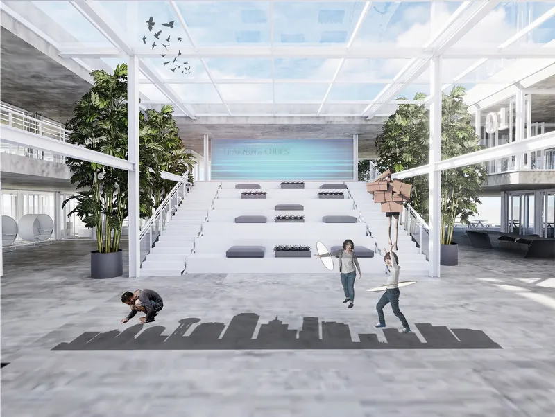 Interactive, nature-infused piazza for collaborative learning.