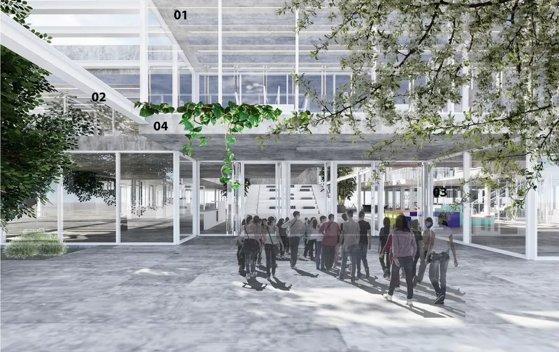 Transparent, modular design integrating nature seamlessly.