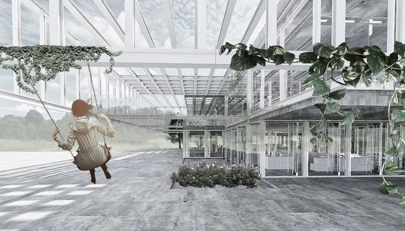 Playful, light-filled, collaborative learning piazza.