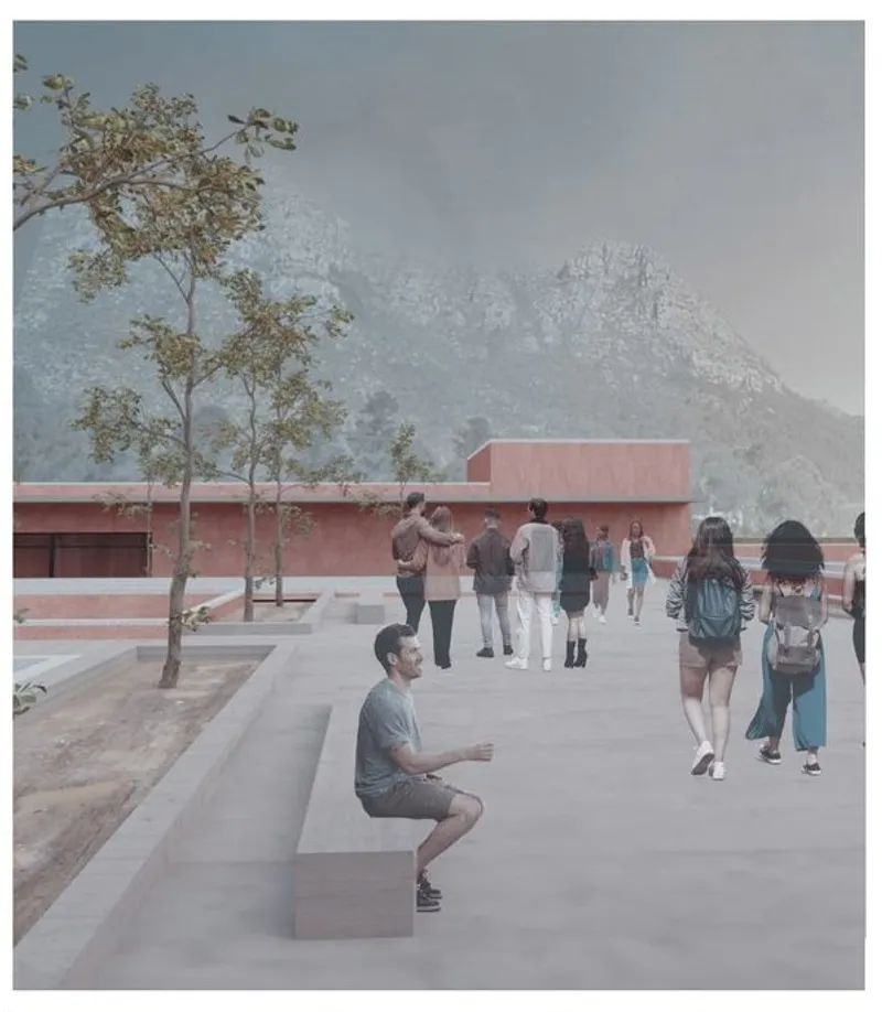 Public terrace with mountain views at the Courtyards of Light.