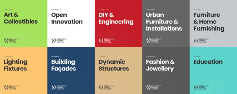 The 10 official categories of the BeeGraphy Computational Design Awards, covering a wide spectrum of computational design applications.