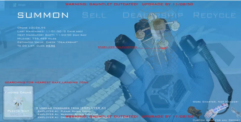 Digital illustration of a figure in a virtual interface overlay with wireframe mapping