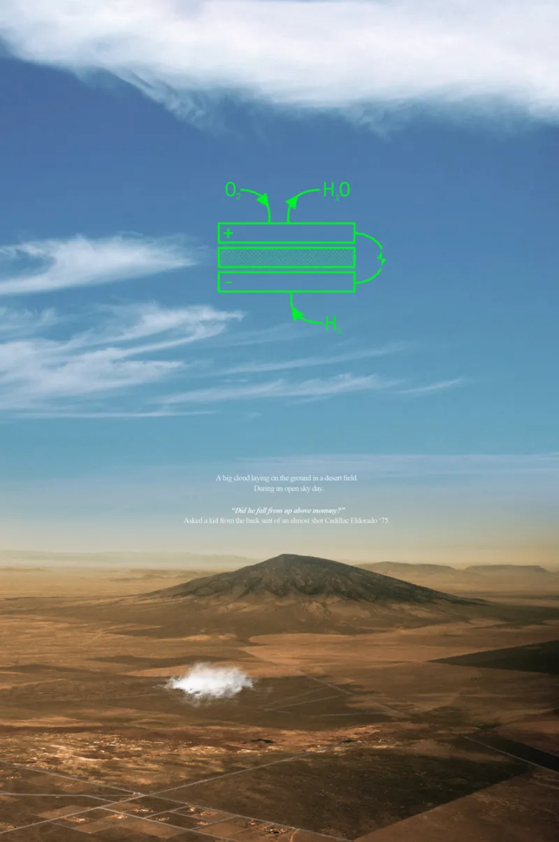 Aerial view of arid desert terrain with scattered clouds above distant mountains