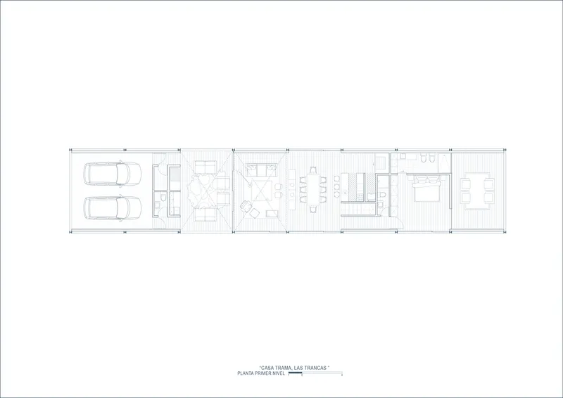 First level floor plan showing garage, living areas and bedroom with dimensions marked above