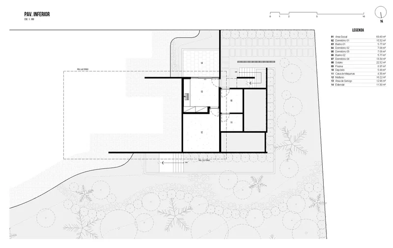 Upper floor plan drawing showing the mezzanine level with two rooms and roof terrace