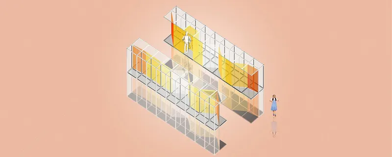 Axonometric drawing showing the translucent panel system with color-coded zones and a single figure for scale
