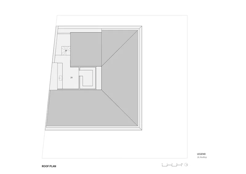 Roof plan drawing showing the sloped roof geometry and rooftop access point