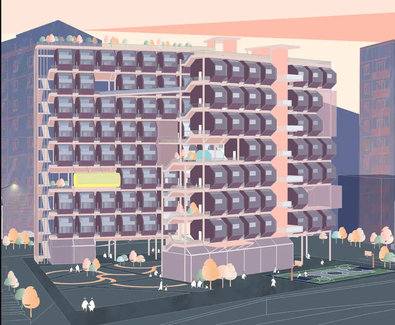 Innovative Urban Living – A modular hexagonal housing concept inspired by honeycomb efficiency.