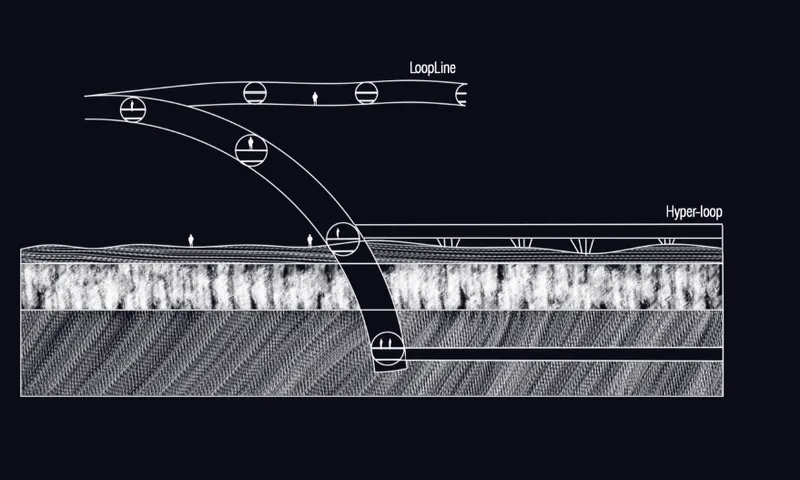 Section drawing showing the loop line descending beneath the hyperloop infrastructure and ground layers