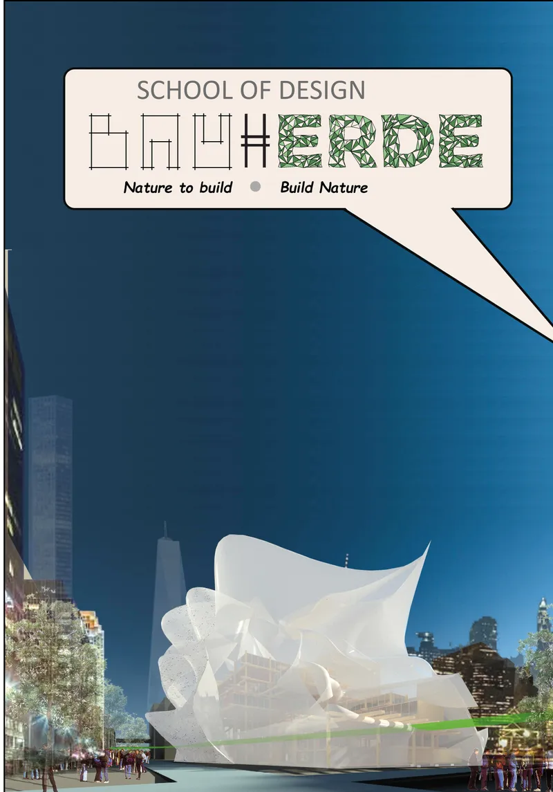 Rendering of a white sculptural building with faceted folded surfaces next to street trees and pedestrians