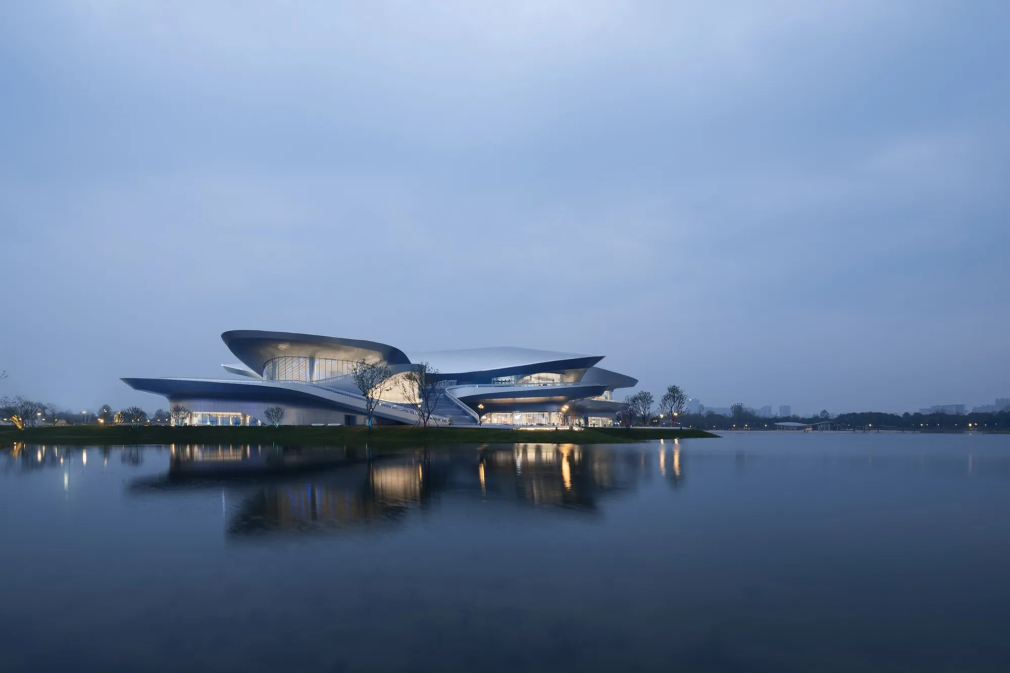 Zaha Hadid Architects Lands a Nebula-Shaped Science Fiction Museum on a Chengdu Lake