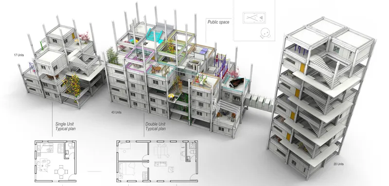 Scalable Housing Concept – A dynamic, grid-based housing system that expands to accommodate growing urban needs.