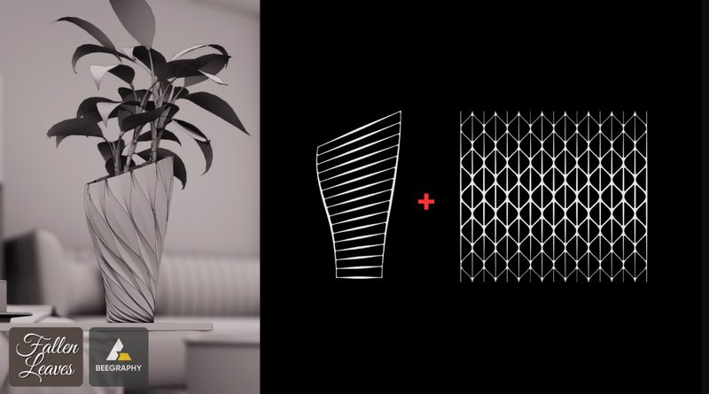 Diagram illustrating the combination of diagonal striping and geometric tessellation pattern for a twisted vase form