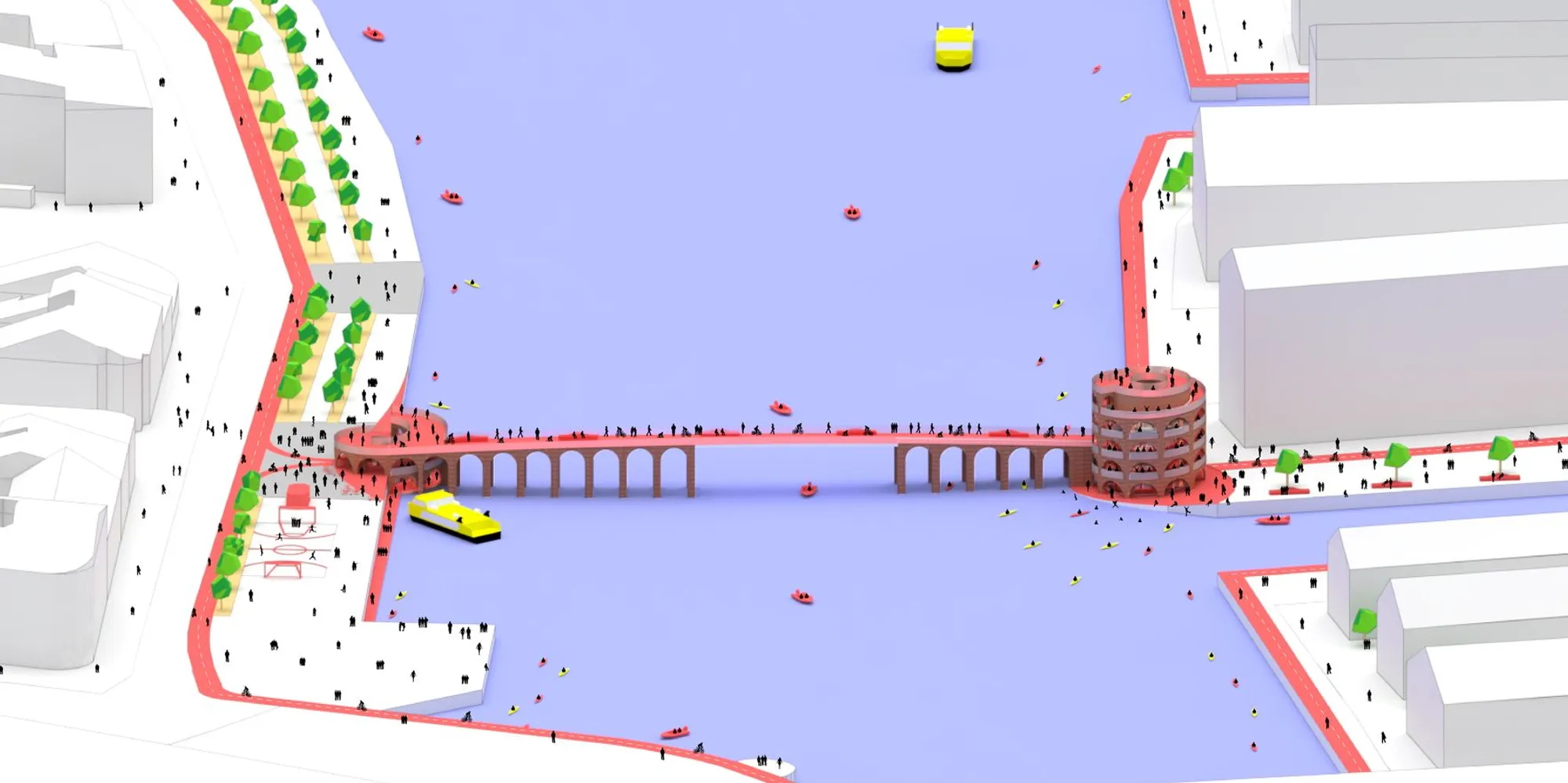 Slowbridge: A Helical Micro-City That Turns Crossing a Canal into Urban Life
