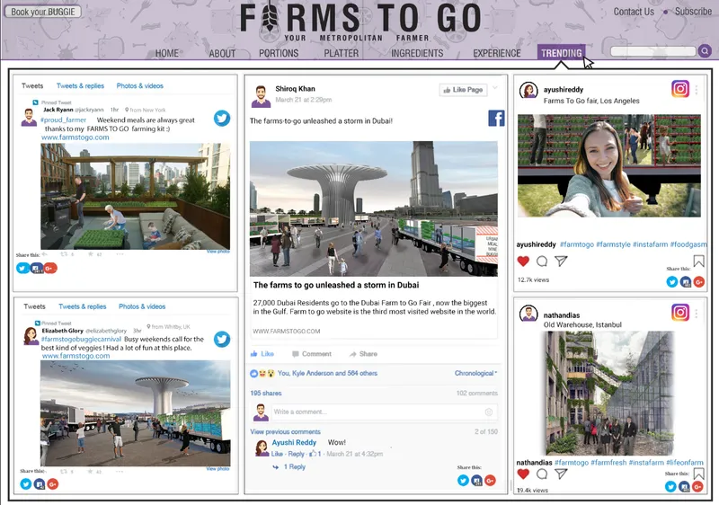 Screenshot of social media posts featuring the canopy structure and pedestrian plaza with visitors