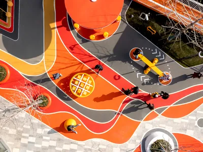 100 Architects Turns a Ningbo Staircase into a Volcanic Playground for All Ages