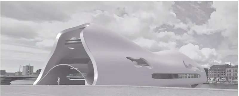 Sculptural waterfront elevation defining The Urban Link as a contemporary architectural landmark.