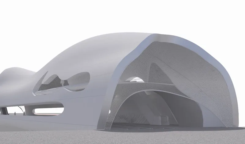 Organic façade geometry expressing nature-inspired parametric bridge architecture.