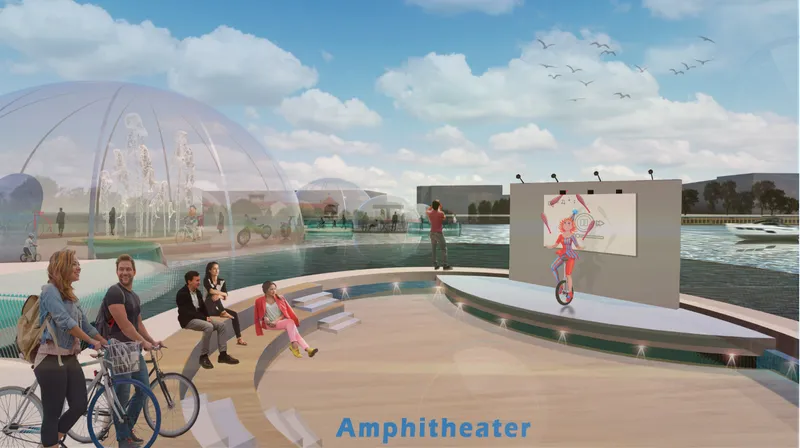 Amphitheater transforms the bridge into a vibrant cultural and social gathering space.