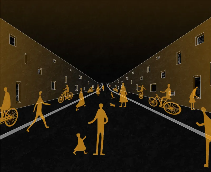 Interior perspective of the underwater passage activating vibrant public life.