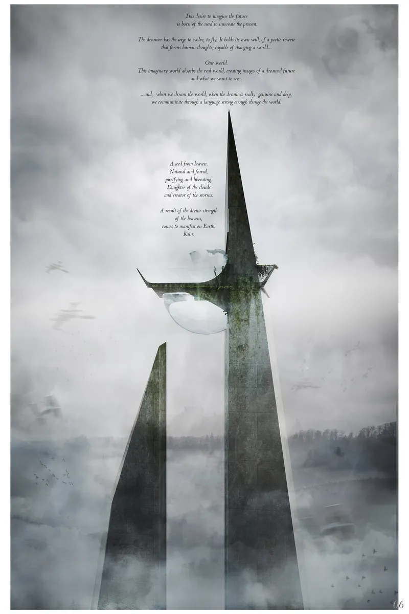 Vertical structures harvest, store, and release water to combat wildfires and restore balance.