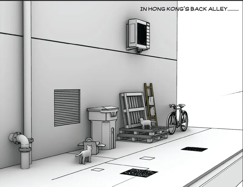 Conceptual transformation of a typical Hong Kong back alley into a shared habitat.