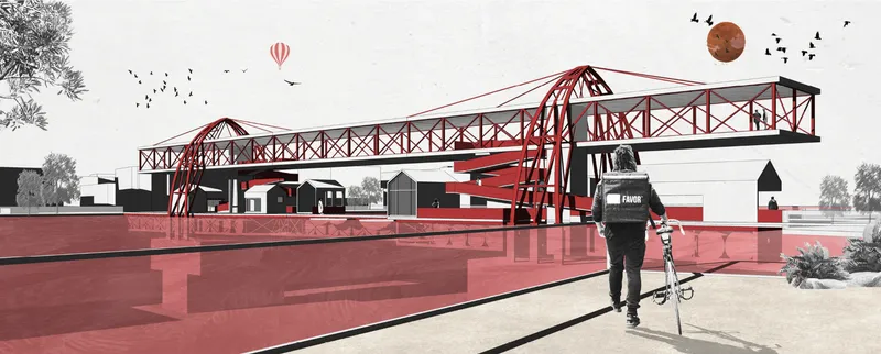 The elevated skywalk ensures uninterrupted cycling circulation while ships pass beneath.