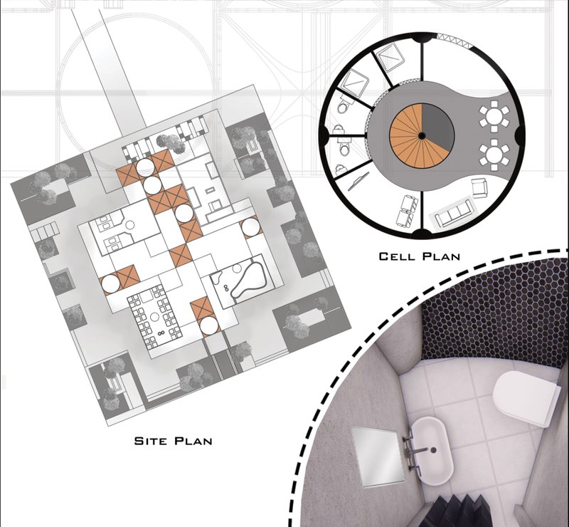 Radial cell geometry integrated within a strategic, modular site layout.