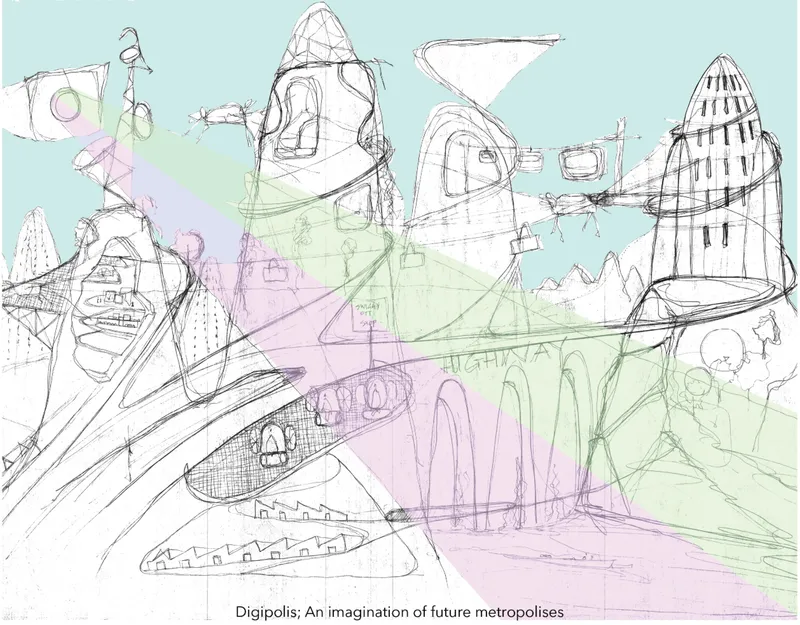 Digipolis: Concept sketch of a future smart metropolis.