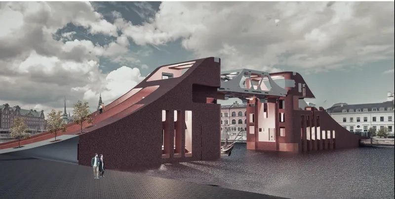 Dynamic openable span connecting two mixed-use hypersurfaces across the waterfront.