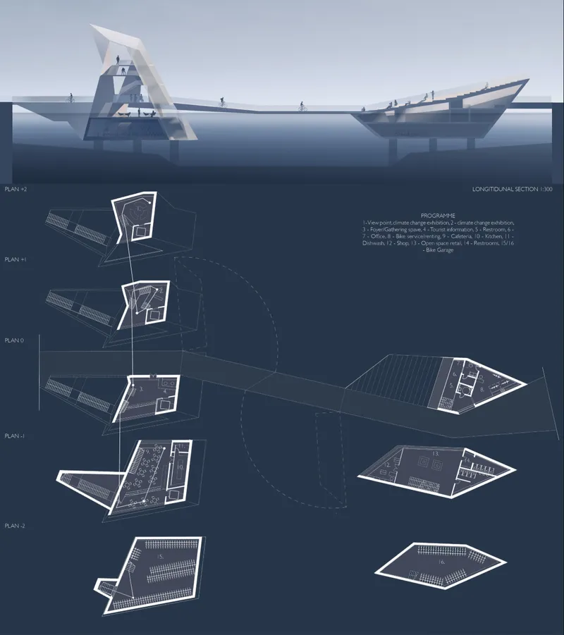 Sinking public plaza designed to immerse visitors in the reality of rising sea levels.