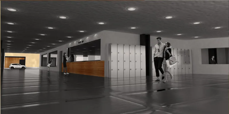 Interior pick-up zone designed for fast, seamless online-to-offline retail experiences.