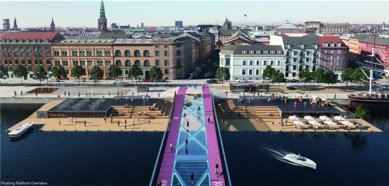 A layered public waterfront integrating bike hubs, cafés, event spaces, and seamless canal access.