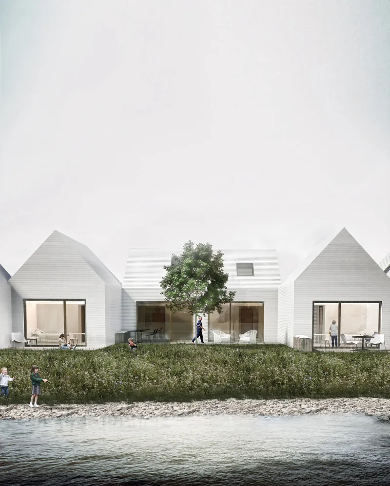 Waterfront residential units designed with domestic scale and openness to nature.