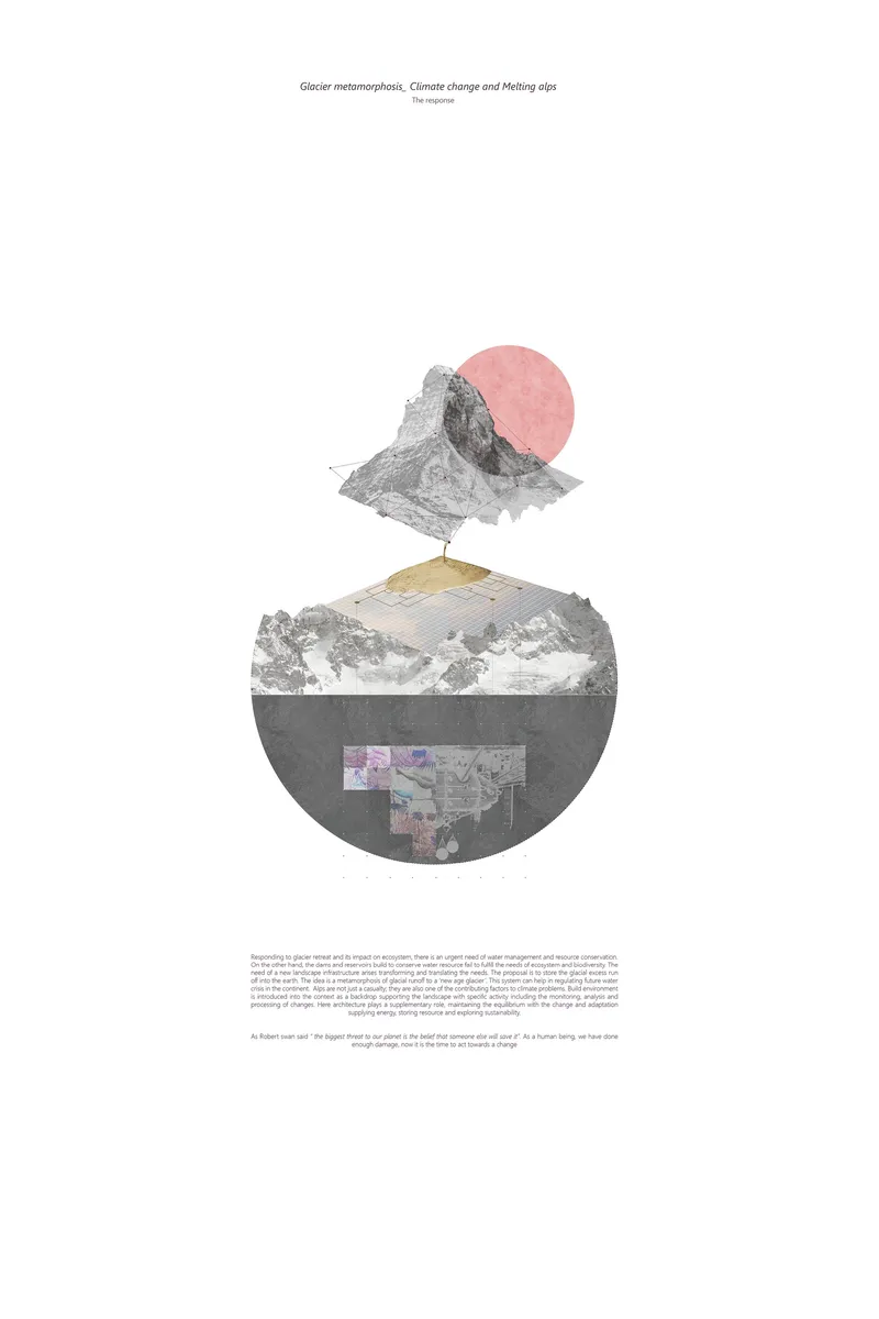 Conceptual response proposing climate adaptation infrastructure embedded within the Alpine landscape.