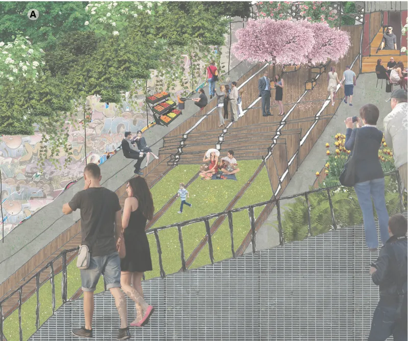 Layered seating and decks activate the site, creating a dynamic public realm for gathering, performance, and everyday interaction.